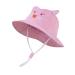 LANGZHEN Beach Sun Protection Hat for Baby Girls Adjustable Toddler Kids Hat Wide Brim Summer Play Hat with Chin Strap Pink - Cat 6-12 Months
