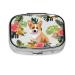 Tropical Flower and Corgi Printing 2 Compartment Small Pill Case Cute Small Pill Box Purse Pill Boxs Travel Pill Organizer for Pocket Purse and Travel Gifts