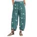 YOUMETO Cropped Casual Women Casual Summer Capris Loose Long Wide Leg Cropped Pants High Waist High Rise Linen Cotton Green XX-Large