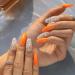 Sethexy Sparkle Long Ballerina False Nails - Shiny Bling Coffin Acrylic Press-On Nail Tips (24 pcs Orange) for Women & Girls - International Shipping - Buy Online on GoSupps.com