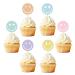 Whaline 36Pcs Preppy Smile Face Cupcake Toppers 6 Designs Paper Cake Decor Cute Cupcake Picks for Y2K Bachelorette Birthday Party Supplies Photo Booth Props