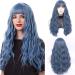 FVCENT 27 inch long curly women girls charming synthetic wig with bangs (Blue)