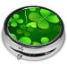 Green Four Leaf Clover Portable Metal Pill Box | Round Mini 3-Compartment | Travel Essential for Small Pills | Hinged Design | Black - Buy Online on GoSupps.com
