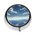 Blue Sky and White Clouds Portable Metal Pill Box Round Mini 3-Compartment Plastic Insert hinged Fastening Design Suitable for Small Pills Must-Have for Travel