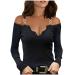 Peigen Womens Tunic Tops Elegant, Sexy V Neck Zipper Strapless Tshirts Blouse Casual Loose Long Sleeve Top XX-Large 01 # Black