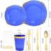 Nervure 175PCS Clear Blue Plastic Plates with Gold Trim - Ideal for Weddings & Parties - Buy Online on GoSupps.com