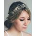 Deniferymakeup Wedding Bridal Leaf and Flower Headband Bridal Hair Vine Wedding Head Piece Rhinestone Hair Piece Bridal Hair Accessories Headband Gold Crown Floral Wreath Hair Accessories (Silver)
