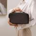 Aucuu Large Capacity Travel Cosmetic Bag | PU Leather | Waterproof | Portable Makeup Organizer - Checkered Dark Brown - Buy Online on GoSupps.com