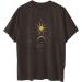 Sun and Moon Print Vintage Graphic Tee | Plus Size Short Sleeve Shirt | Western Streetwear Top for Women - Dark Gray XXL - Buy Online on GoSupps.com