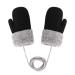 Toddler Kids Winter Warm Thick Plush Short Knitted Gloves With String for 1-3Yrs Black