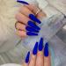 Brishow coffin artificial nails long wrong nails pure color ballerina acrylic press on nails nails 24 pieces for women and girls (blue)