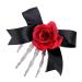 Halloween Hair Clips Skull Skeleton Hands Bone Hand Hair Clip - Skeleton Claws Skull Hand Hair Clip with Flower Halloween Claw Hairpin Red