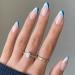 RikView French Press on Nails Medium Length Fake Nails Almond White & Blue Nails Glossy Acrylic Nails for Women Swirls & Blue