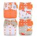 Hahago baby cloth diaper washable reusable diapers all-in-one pocket diaper for most babies and toddlers (4PCs orange fox pattern)