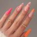 Runrayay red & orange French press on nails almond shape love design fack nails for women girls nude nude nails press on full cover nails tips for salonnails