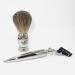 NSNT Exquisit Men's Shaving Brush Set - Alloy & Natural Roof Hair - Silver Safety & Soap Cup Holder | 15x16cm - Buy Online on GoSupps.com