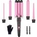 Bestope per set of wave iron - curling bars 3 barrels for large no curls ceramic curlers different attachments Temperature adjustment fast heating gloves 2 clips rose gold 5 in 1 pink 5 in 1