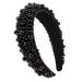 scicent Black Headband Faux Pearl Head Bands Wide Thick Hairbands Bridal Beaded Elegant Hair Hoop Wedding Hair Styling Accessories for Women Girls Black - 16801