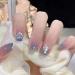 24 pieces of angular nails to stick on short blue gradient French artificial nails natural artificial nails press on nails with snowflake design square fingernails finger nails for women and girls
