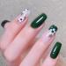 RUNRAYAY Green Medium Press On Nails with Flower Fack Nails for Girls Acrylic Press On Nails for Women and Girls