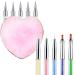 Sibba Nail Art Palette with 5 Nail Brushes Sets Resin Nail Mixing Palette Polish Color Mixing Plate Golden Edge Nail Holder Display Board Cosmetic Mixing Tools (Pink)
