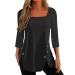 tsaChick Womens Sweatshirts UK Women's T-Shirts Side Button Tops Ladies Long Sleeve Square Neck Shirts Solid Fitted Pull On Black Hoodies Women S-XXL WYB47 Black 101 L