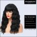 WAVE&BREEZE Black 18 Inch Wavy Curly Hair Wig with Bangs - Heat Resistant Synthetic Replacement for Women - Party Costume Wig - Natural Black - Buy Online on GoSupps.com