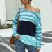 Bigfanshu in Women's Clothing Fashion O-Neck Stripe Splicing Long Sleeve Tie Sweater Casual Blouse Tops Blue - Buy Online on GoSupps.com