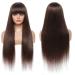 Brazilian Straight Brown Human Hair Wig with Bangs for Black Women - 18 Inch Medium Brown Non-Lace Glueless Wig - Buy Online on GoSupps.com