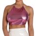 BH with wide straps -short sexy PU top for women backless hollow neckholder nightclub sexy -pu -vest tip top sexy pink s