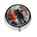 Three koi carp Portable Metal Pill Box Round Mini 3-Compartment Plastic Insert hinged Fastening Design Suitable for Small Pills Must-Have for Travel Black
