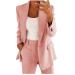 Women Comfy Two Piece Blazer Sets Open Front Blazers 8 Trouser Pants Suits Set Elegant Business Pockets Jacket 1886-sasnx-pink-b L