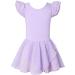 Girls Dance Leotard with Tutu Ruffle Sleeves | Hollow Back Ballet Outfit | Purple | 4-5T - Buy Online on GoSupps.com