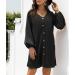 Shop Stylish Black V-Neck Lantern Sleeve Casual Dress for Women - Knee-Length XL Solid Color Button Dress - Buy Online on GoSupps.com