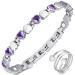 Vicmag Magnetic hardship women titanium steel ultra-strength magnetic bracelet gift with distance tool (purple crystal + solid heart)
