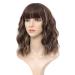 Short Wavy Wig with Bangs for Women Brown Mixed Blonde Bob Curly Wig Natural Looking Synthetic Hair Wigs Heat Resistant Fiber Daily Party Wig