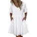 Casual Summer Dress for Women,Solid V-Neck Short Sleeve Mini Dress Flowy Ruffle White A-Line Dress with Pocket White XX-Large