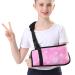 Kids Arm Sling for Shoulder Immobilizer Injury with Rotatable Buckle Cute Embossed Printed Fabric Arm Brace for Girls Medical Shoulder Brace for Children (Pink Small) Small Pink