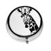 Black and White Giraffe Portable Metal Pill Box Round Mini 3-Compartment Plastic Insert hinged Fastening Design Suitable for Small Pills Must-Have for Travel