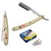 Stainless Steel Premium Cut Throat Straight Razor Shavette Manual Shaver Men's Shaving Kit with 100 Lord Single Edge Razor Blades (Cream)