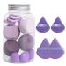 14 Makeup Sponge Set - Beauty Sponges Blender with 7 Powder Puff and 7 Make up Sponges for Liquid Foundation Powder Concealer Cream Purple