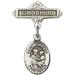 Sterling Silver Baby Badge with St. Anthony of Padua Charm and Godchild Badge Pin 1 X 5/8 inches