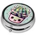 Smiling Succulents Round Pill Box | 3-Compartment Travel Organizer for Purse & Pocket | Portable Pill Storage - Buy Online on GoSupps.com