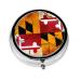 Vintage Wooden Maryland Flag Portable Metal Pill Box Round Mini 3-Compartment Plastic Insert hinged Fastening Design Suitable for Small Pills Must-Have for Travel Black