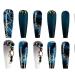 Coffin Press on Nails: Long Navy Blue Rhinestone False Nails with Glue - Full Cover Acrylic Gradient Designs for Women - Buy Online on GoSupps.com