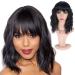 Greenmirr Short Black BOB Wavy Wigs with Bangs Heat Resistant Synthetic Hair 14in (Black)