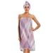 womens towel wrap Set of 3 Pastel Pink and Purple Tartan Plaid Adjustable quick dry spa body wraps women for (User) (Scenario) (Scenario)