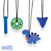Sensory Chew Necklace for Autism Teething Anxiety Biting Needs Sore Gums Pain Relief ADHD Silicone Chewy Teether Oral Motor Chewing Pendant Toys with Adjustable Buckle for Kids Boys Blue