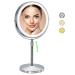 Lighted Makeup Mirror with 3 Color Lights  Height Adjustable 10x Rechargeable Magnifying Mirror with Light Light Up Mirror with Magnification Led Cosmetic Vanity Mirror with Touch Control (Silver) 2000mah Chrome