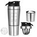 Rocky & Chao stainless steel protein Shaker 700+200ml Double Wall Wall Middle Wall with powder compartment and ball Shaker protein sports fitness protein shakers with snap lid |stainless steel